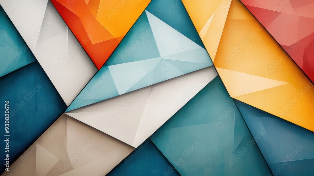 Poster a vibrant abstract background featuring colorful geometric shapes and textures in harmonious alignme