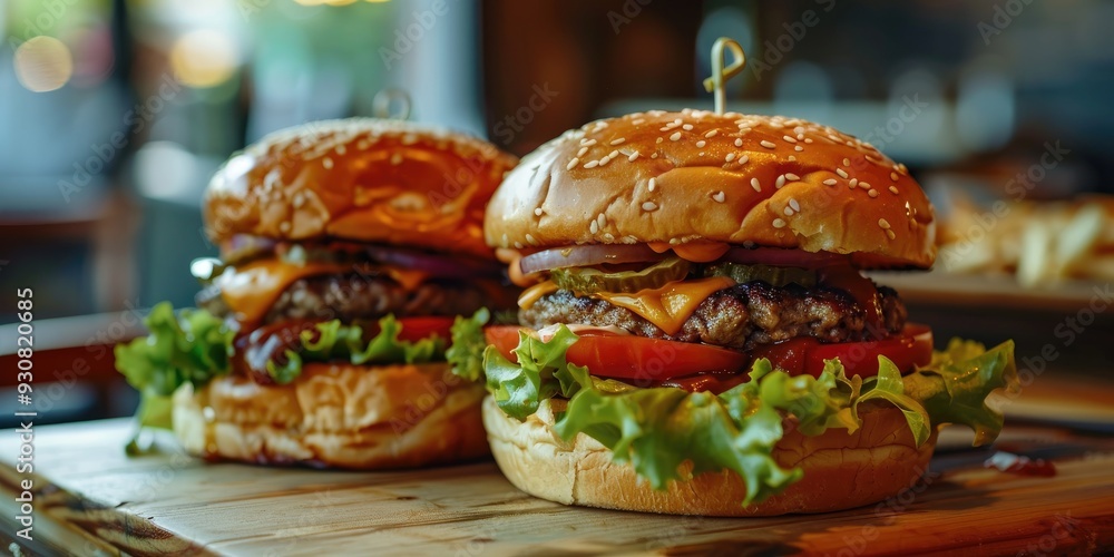 Canvas Prints two burgers on the table