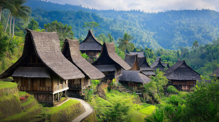 Rustic Village Houses with Mountain Views.