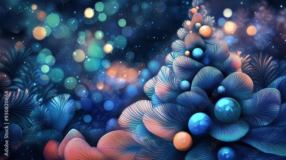 Poster a vivid, abstract scene with colorful spheres and swirling patterns, creating a dreamlike atmosphere