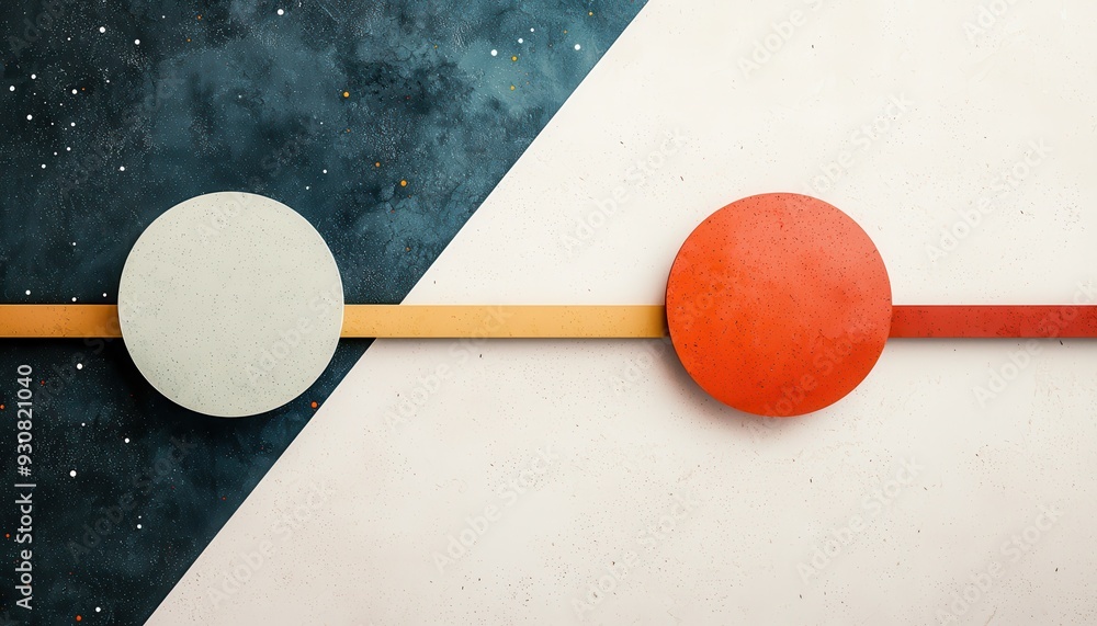 Poster abstract composition featuring circular shapes and vibrant colors, creating a dynamic visual contras
