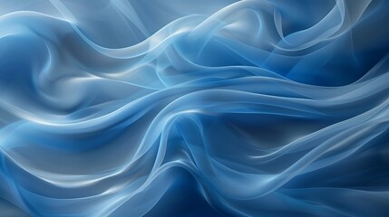Fototapeta premium Elegant abstract background featuring flowing blue silk waves and soft translucent fabric textures.