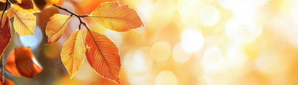 Aufkleber beautiful autumn leaves with a soft bokeh background, creating a warm and serene atmosphere for seas