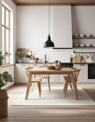 farmhouse kitchen interior, 3d rendered white frame mockup