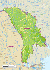 Fototapeta premium Detailed physical map of Moldova