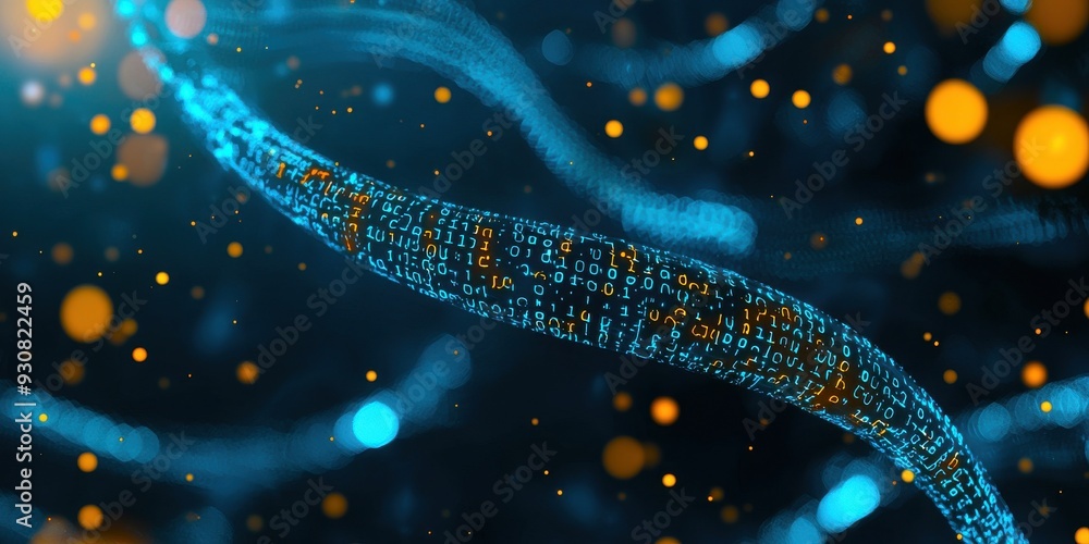 Poster vibrant digital abstract depicting a molecular structure with glowing particles, perfect for scienti