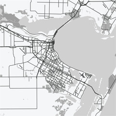 Map of Corpus Christi in Texas in grayscale. Contains layered vector with roads water, parks, etc.
