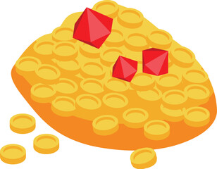 Pile of gold coins and rubies showing wealth and riches concept