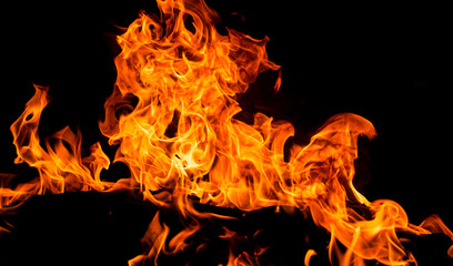 Fire flames on black background. Fire burn flame isolated. Fire flames texture. Flaming burning...