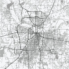 Fototapeta premium Map of Kansas City in Missouri in grayscale. Contains layered vector with roads water, parks, etc.