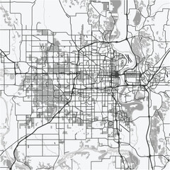 Obraz premium Map of Omaha in Nebraska in grayscale. Contains layered vector with roads water, parks, etc.
