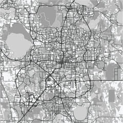Fototapeta premium Map of Orlando in Florida in grayscale. Contains layered vector with roads water, parks, etc.