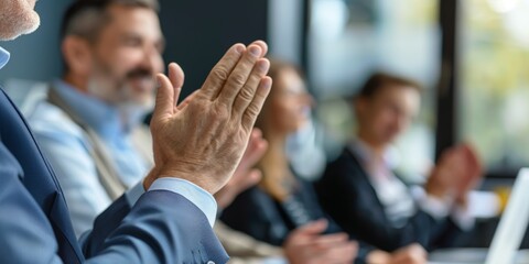 At work desk, hands or gesture with documents for discussion, meeting, or communication. Employee, professional, or individual receiving workplace training feedback, evaluation, or coaching