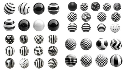 Set of 30 Abstract Black and White Sphere Patterns