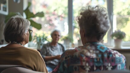Senior couples and psychology counseling with therapist for advice, help, and support. Back view, elderly man and woman seeing psychologist, therapy, and marriage counseling.