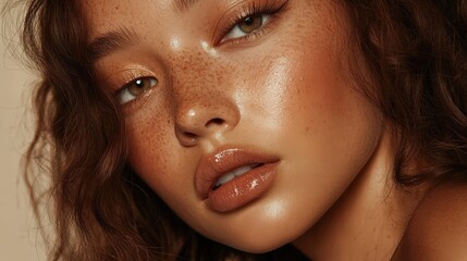 Fototapeta premium Trending Latte Makeup Look: Warm-Toned Beauty with Brown and Caramel Shades on TikTok