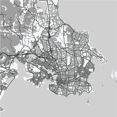 Fototapeta premium Map of Victoria in Canada in grayscale. Contains layered vector with roads water, parks, etc.