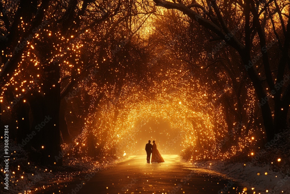 Aufkleber mystical path through a forest illuminated by glowing lights creating an enchanting magical atmosphe