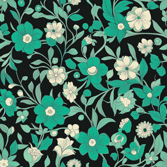 Floral motif pattern green and teal endless texture seamless