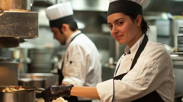 Culinary Apprenticeship: Young Apprentice Chef Learning From Experienced Mentor in Busy Restaurant Kitchen