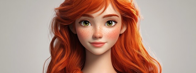 Obraz premium 3D Cartoon Image of a Proud and Self Confident Redhead Woman An Inspirational Role Model