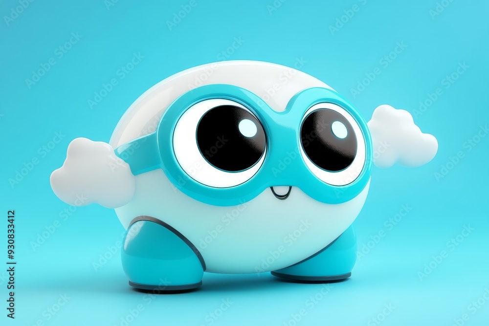 Poster adorable blue cloud character with big eyes representing the fusion of cute design and cloud computi
