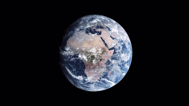 Realistic Earth planet. Spinning globe with day and night transition. Seamless loop 3D animation with alpha channel