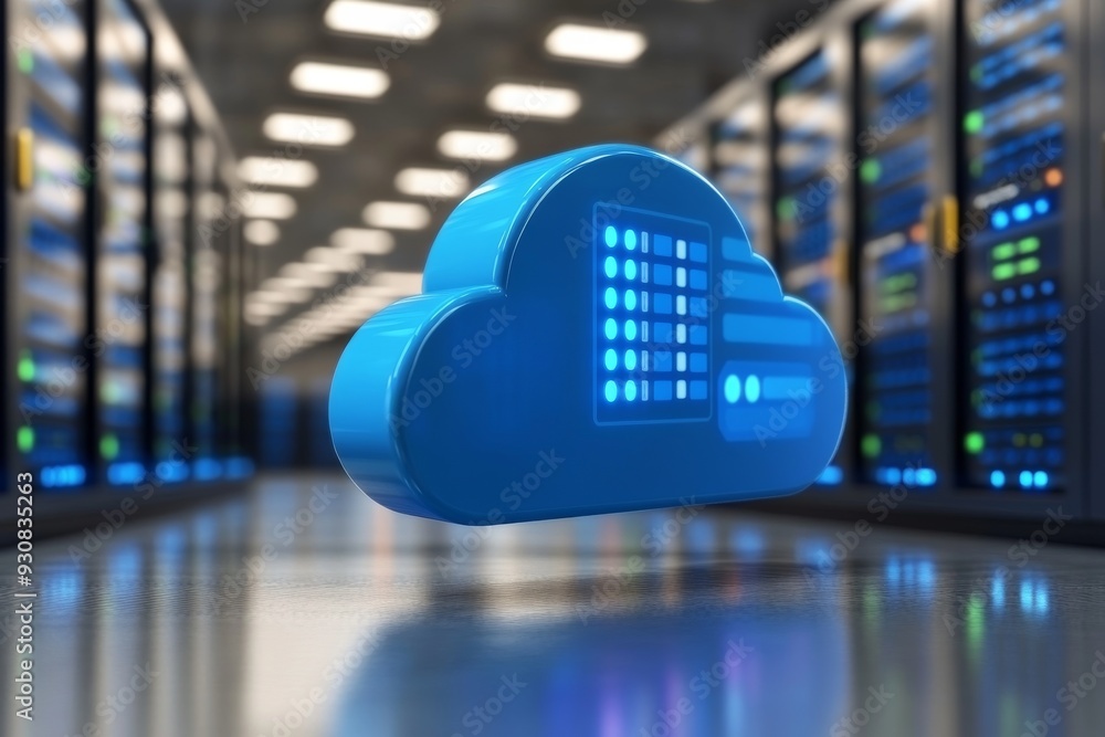 Aufkleber bright blue cloud icon in a high tech server room symbolizing the powerful and expansive nature of c