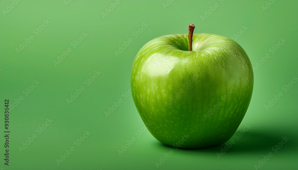 Wall mural Green apple on green background