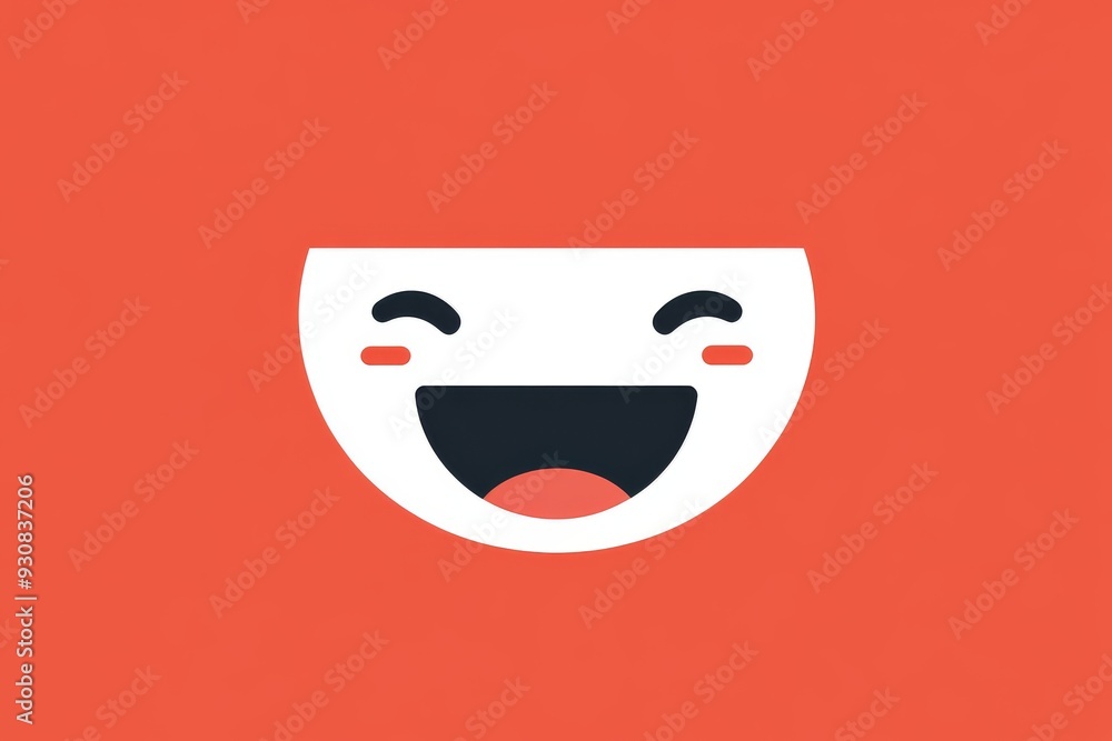 Poster minimalist smiley face on a red background symbolizing simplicity joy and positivity in a modern che