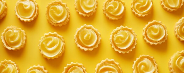 Rows of lemon tarts on a bright