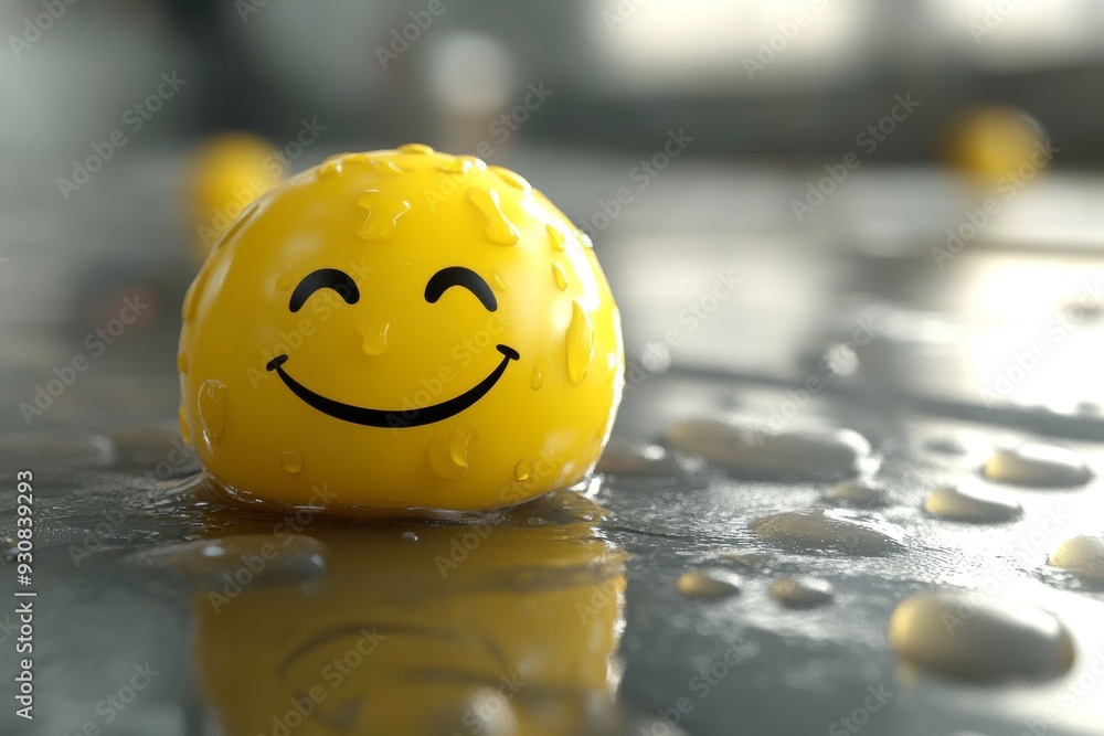 Poster smiley face raindrop on a smooth surface reflecting serenity positivity and a calm peaceful mood in 
