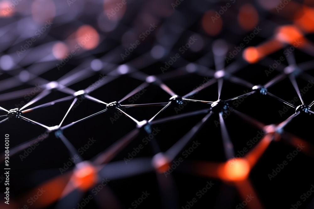 Poster a close-up of an intricate network design with glowing nodes, showcasing modern textures and digital