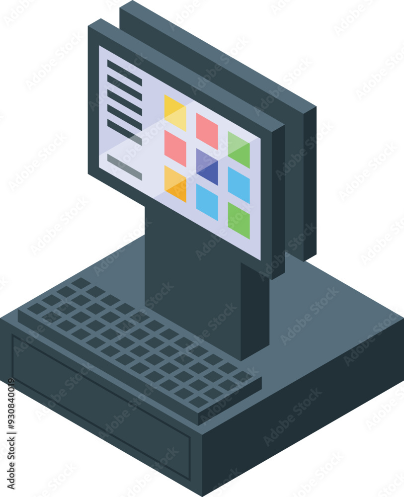 Poster modern pos terminal showing a point of sale system with a colorful and intuitive interface
