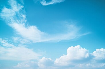 Clear blue sky with white clouds, high-resolution professional photograph showcasing a clean background with intricate details and bokeh lighting, emphasizing high color, contrast, and elegance.