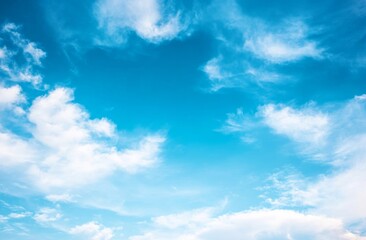 Obraz premium Clear blue sky with white clouds, high-resolution professional photograph showcasing a clean background with intricate details and bokeh lighting, emphasizing high color, contrast, and elegance.