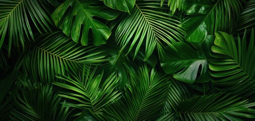 A lush, vibrant collection of green leaves showcasing exotic plant life, ideal for nature and botanical designs.