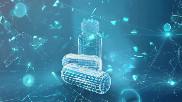 Pill Bottles with Digital Overlay for Healthcare and Pharmaceutical Technology Concepts