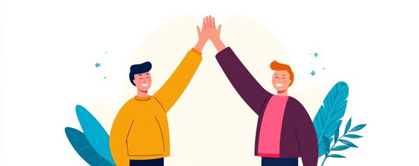Fototapeta premium Happy team celebrating business success with a high five, innovative achievement, reaching new milestones together