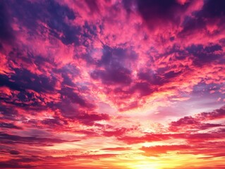 Fototapeta premium A stunning sunset featuring vibrant pink and purple clouds, creating a captivating and tranquil sky landscape.