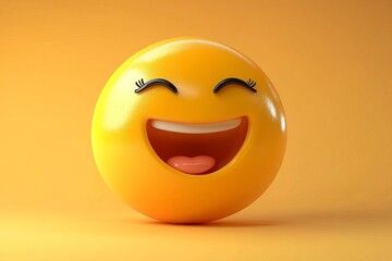 Fototapeta premium Cheerful emoticon ball with a broad smile surrounded by a vibrant yellow background