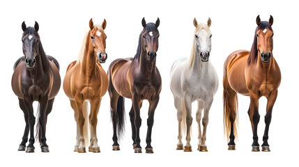 horse collection (portrait, standing), animal bundle isolated on a white background as transparent PNG