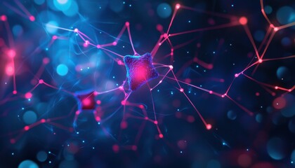 Colorful abstract digital illustration depicting interconnected nodes and networks, representing data or neural connections.