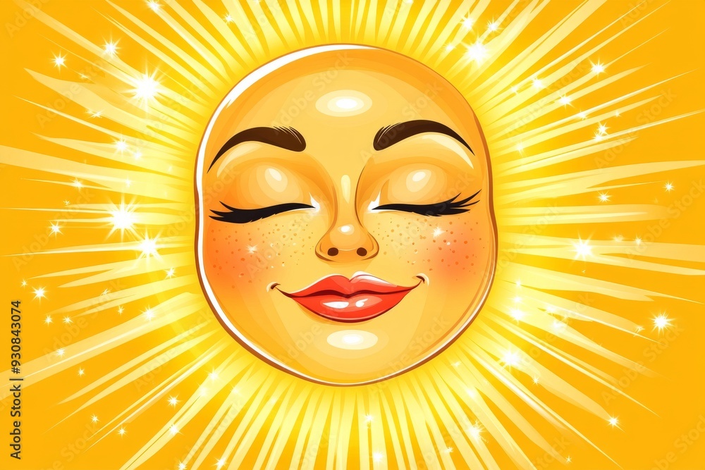 Aufkleber radiant sun face with a serene expression representing warmth positivity and the vitality of life in