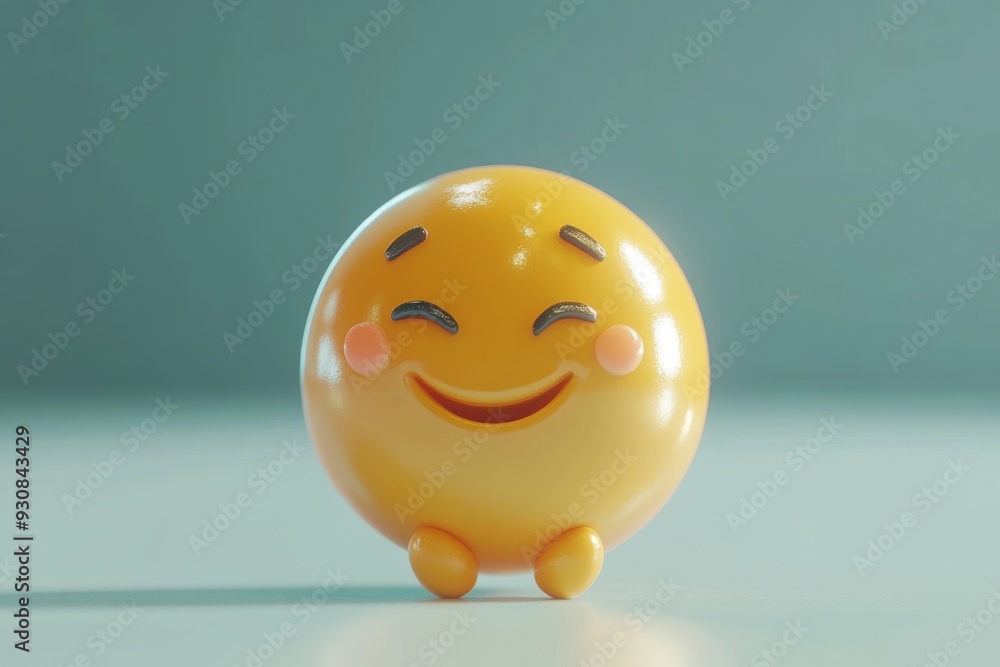 Poster glossy yellow smiley face on a soft gradient background capturing the joy and simplicity of happines