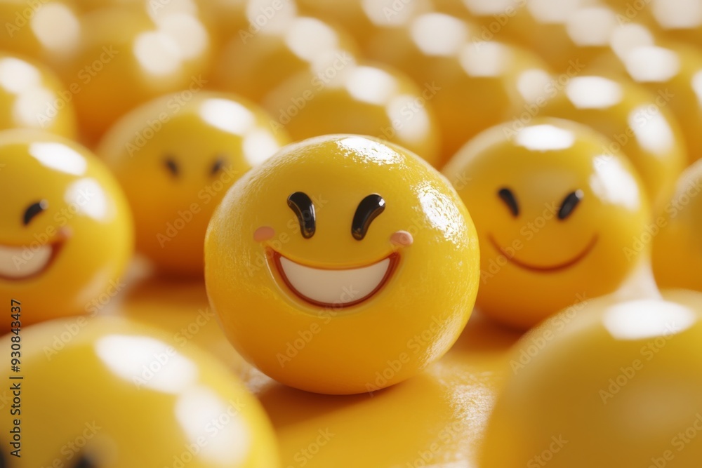 Aufkleber cluster of yellow smiley face balls representing joy positivity and unity in a bright fun and playfu