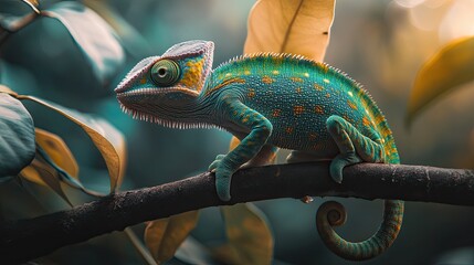 Fototapeta premium Chameleon isolated on metal background