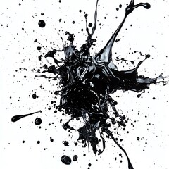 Dynamic splash of black paint on a white background, showcasing a vivid contrast and artistic expression perfect for creative projects.