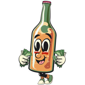recommend clip art: bottle beer cartoon character retro vector design carrying money, work of hand drawn