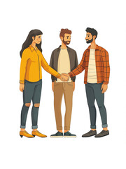 three people shaking hands resulting from a work agreement
